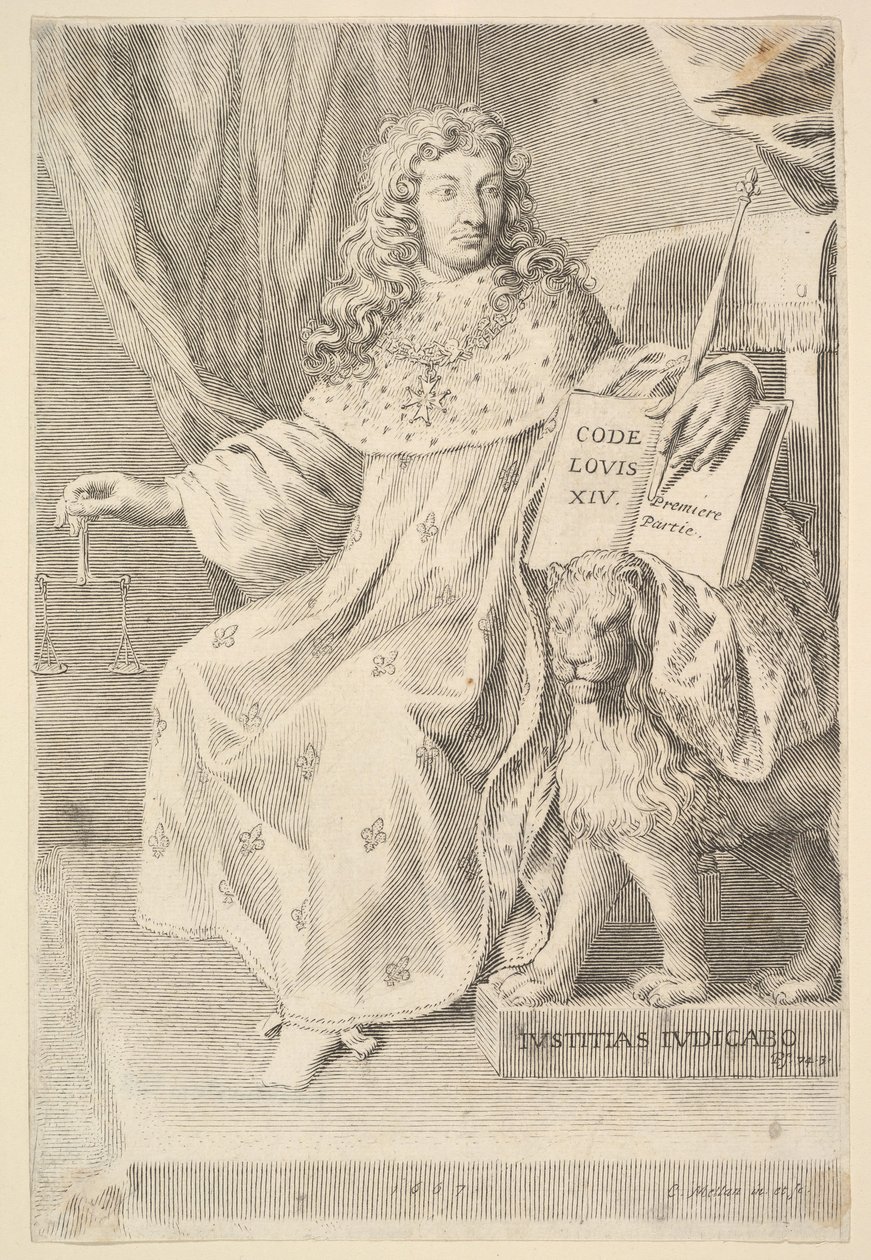 Nimisivu: Le Code Louis XIV, 1667. tekijältä Claude Mellan