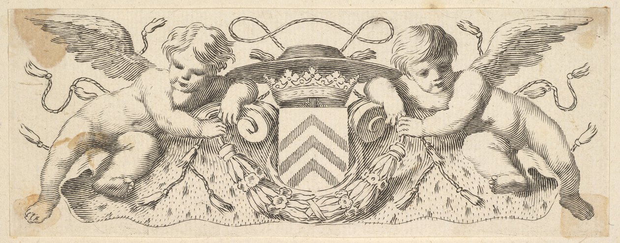 Kaksi kerubia kardinaali Richelieun käsivarsilla, ennen vuotta 1642. tekijältä Claude Mellan