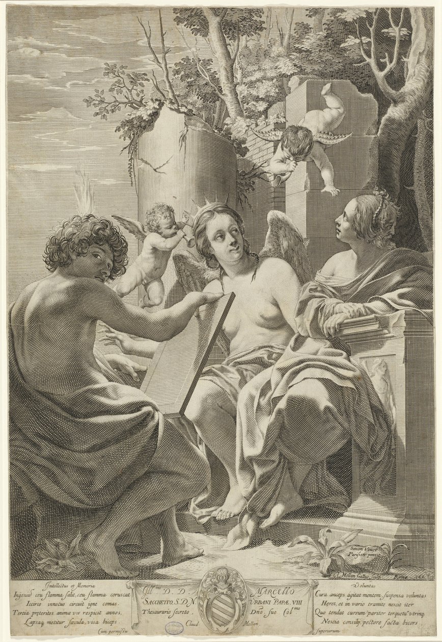 Älyn, muistin ja tahdon allegoria tekijältä Claude Mellan after Simon Vouet