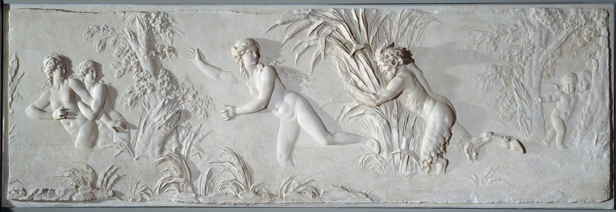Pan jahtaamassa Syrinxiä Claude Michel dit Clodionin (1738-1814) Amour Basin reliefin katseessa. Noin 1782 Pariisi, Louvre-museo tekijältä Claude Michel Clodion