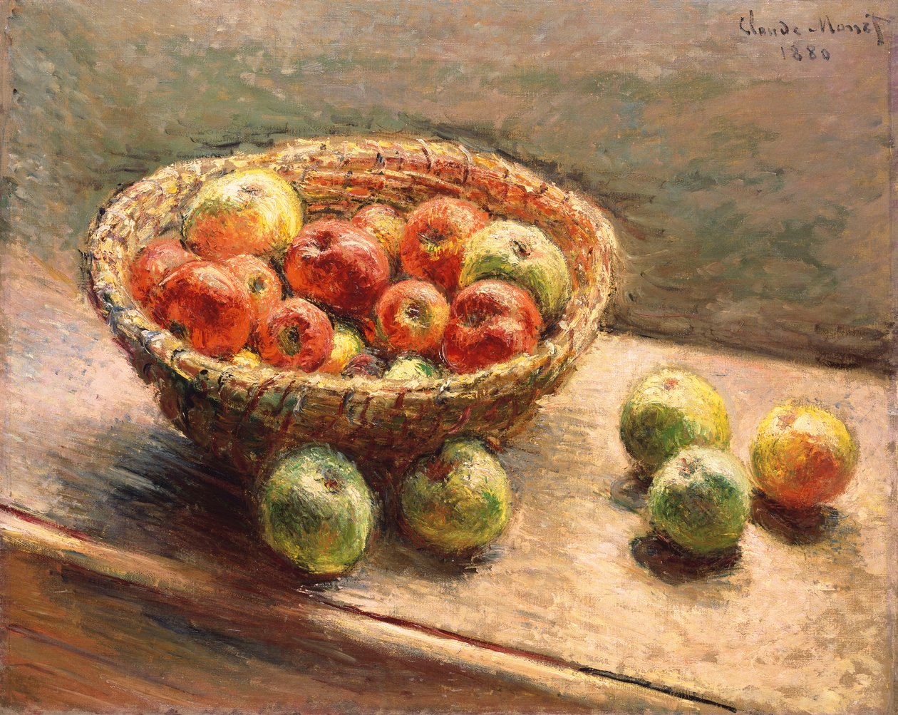 Kulho omenoita; Omenakori, 1880 tekijältä Claude Monet