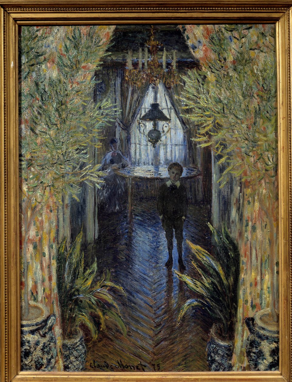Asuntonurkkaus Sisäkuva Argenteuilin asunnon taiteilijan pojan (Jean) ja vaimon (Camille Doncieux) kanssa. Claude Monet