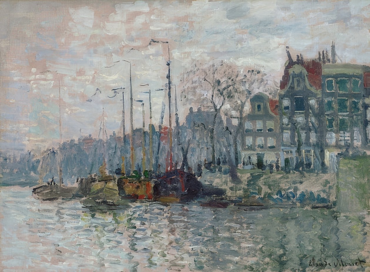 Näkymä Prins Hendrikkadelle ja Kromme Waalille Amsterdamissa. 1874 tekijältä Claude Monet