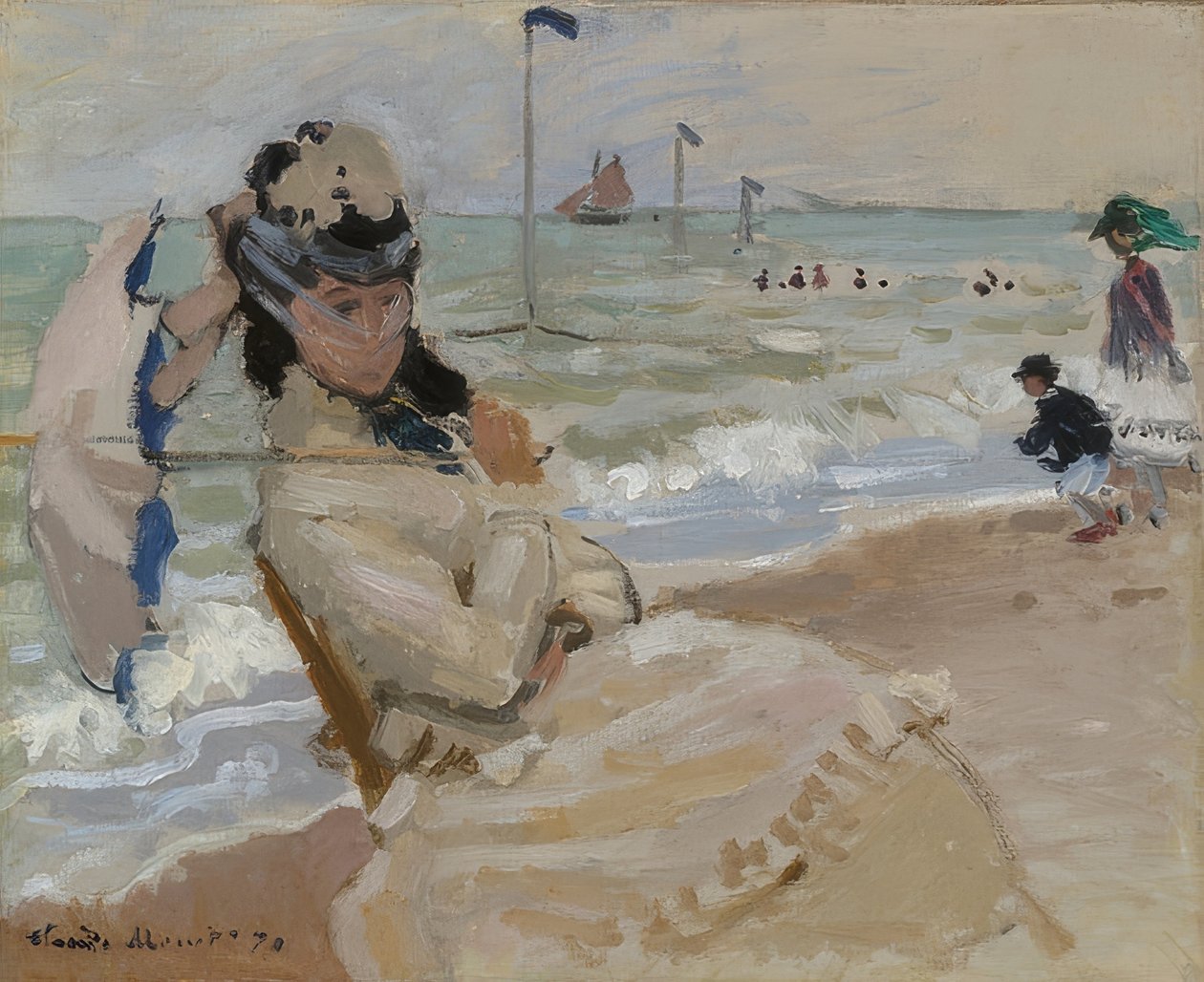 Camille Trouvillen rannalla. 1870 tekijältä Claude Monet