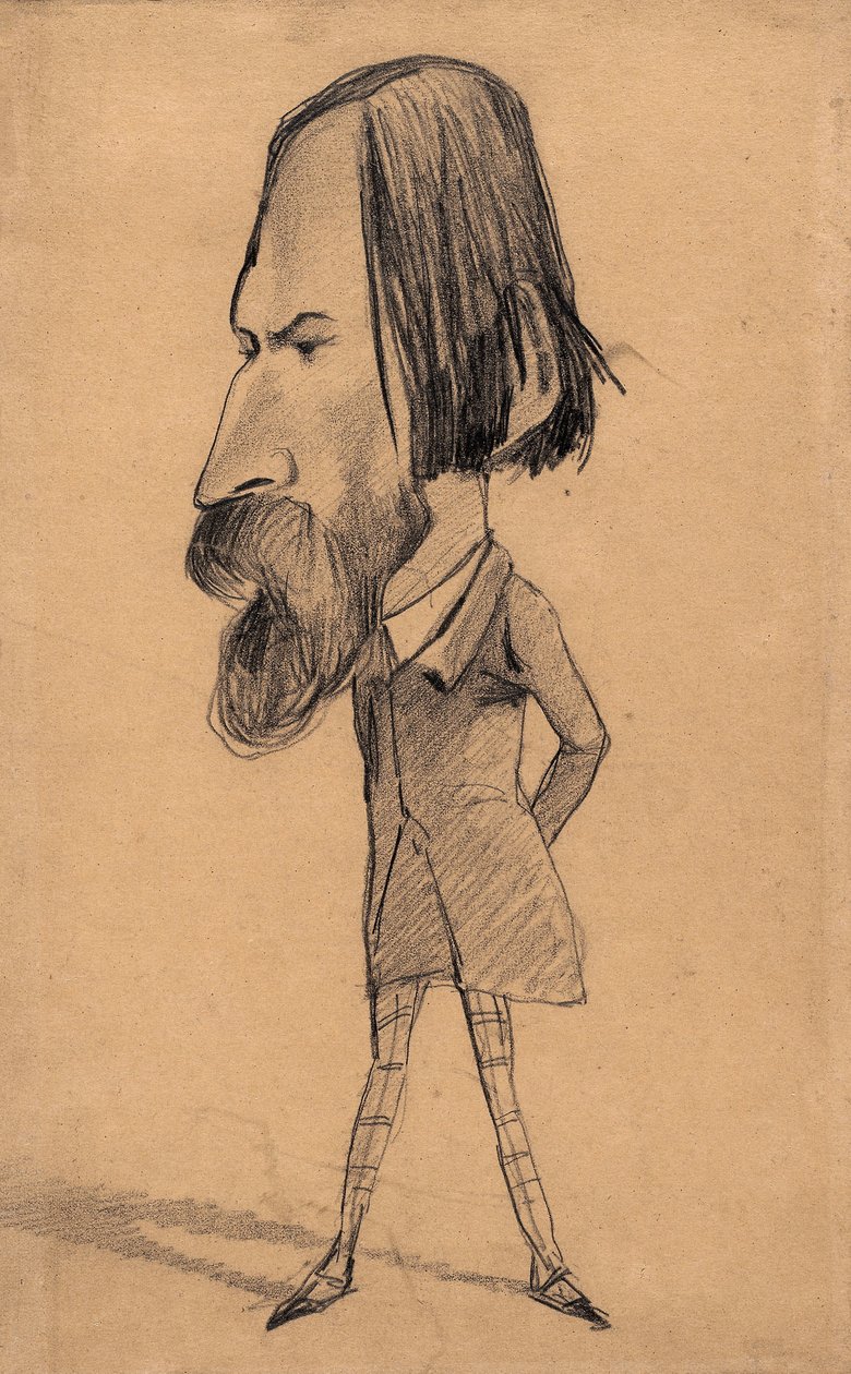 Karikatyyri Auguste Vacqueriesta, n. 1859 (grafiittia, jossa on pyyhkäisy ruskean kudospaperilla) tekijältä Claude Monet