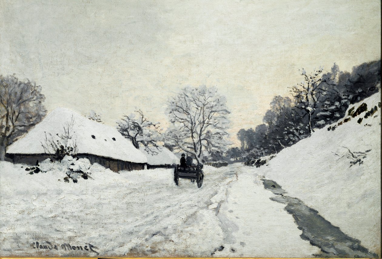 Kärry, tie lumen alla Honfleurissa (öljy kankaalle tekijältä Claude Monet