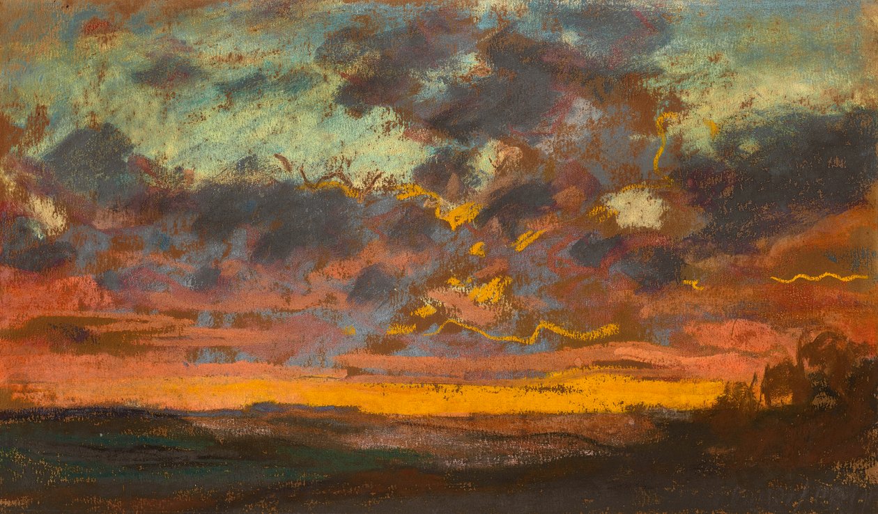 Auringonlasku, c. 1868 (pastelli paperille) tekijältä Claude Monet