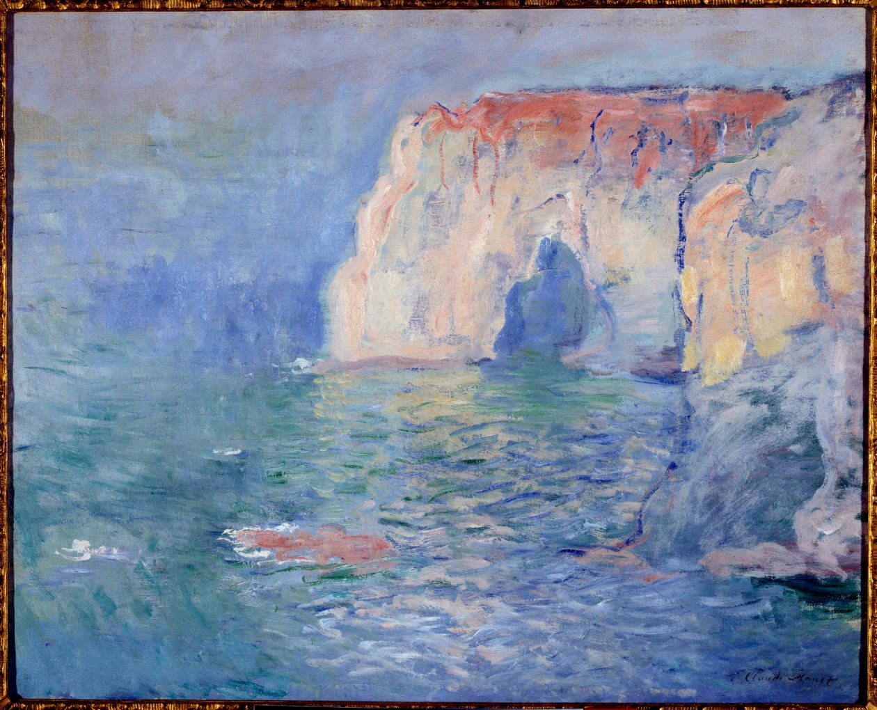 Etretat, manneportti, heijastuksia vedestä Claude Monet
