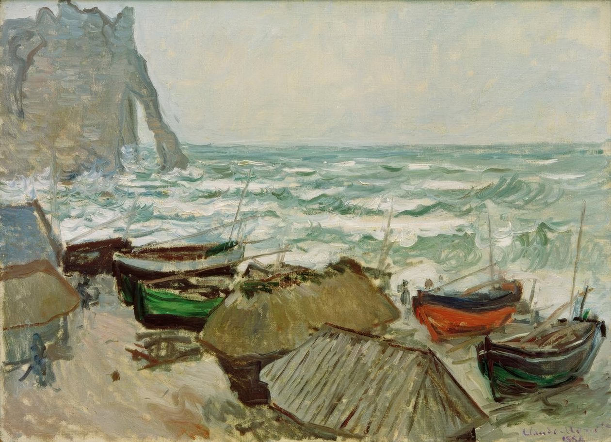 Kalastusveneet Etretatin rannalla tekijältä Claude Monet