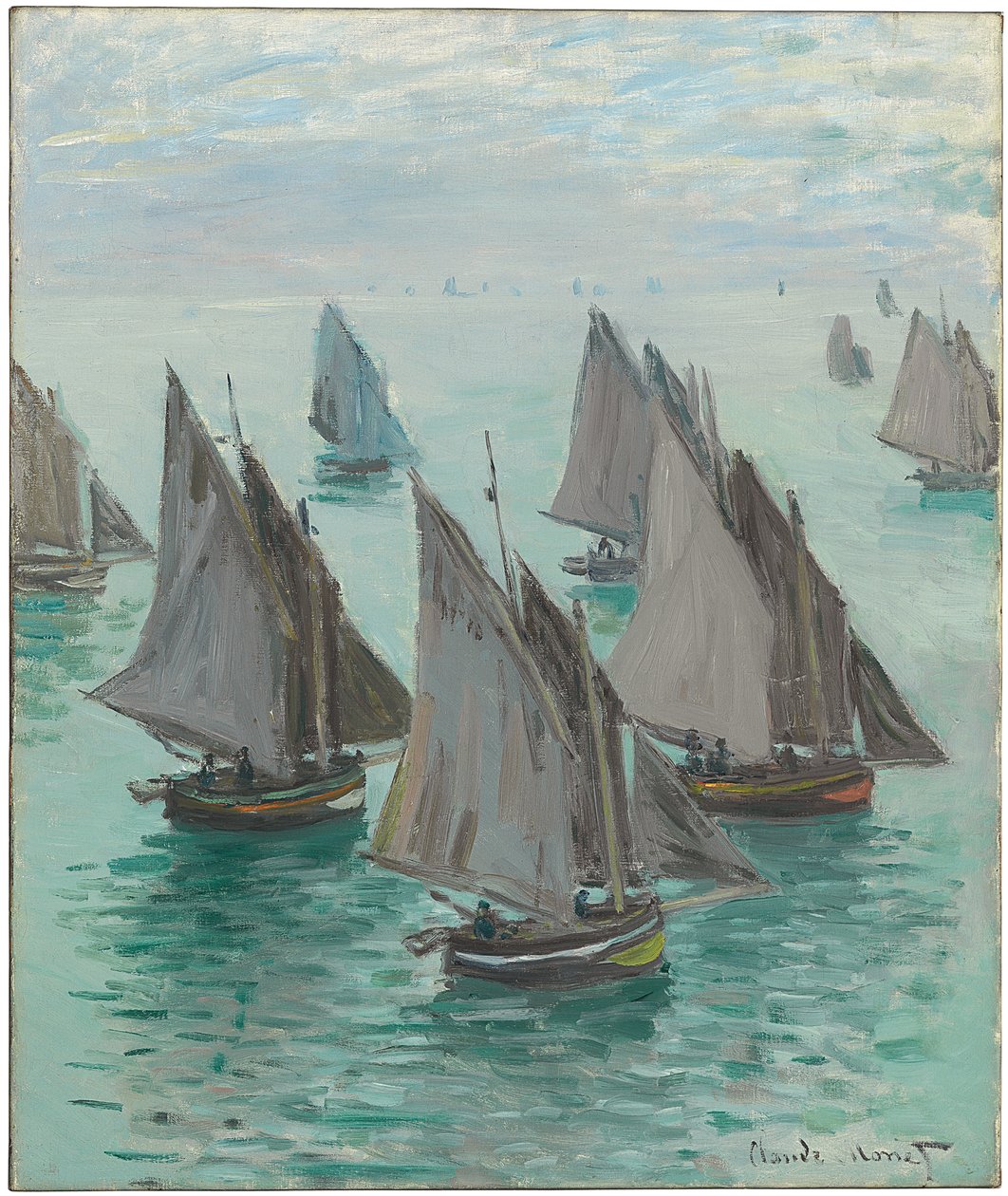Kalastusveneet, tyyni meri, 1868 tekijältä Claude Monet