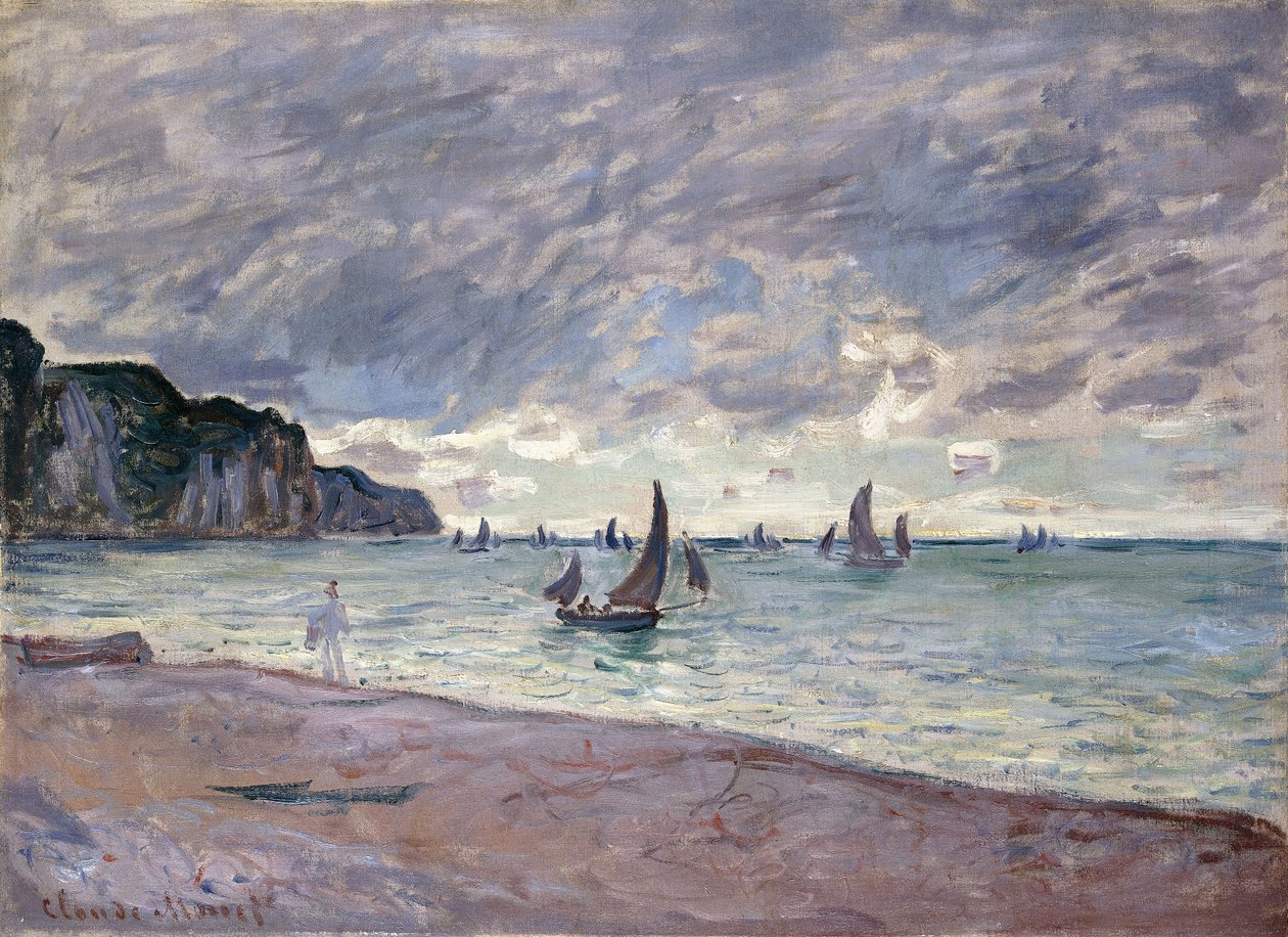 Kalastusveneet Pourvillen rannan ja kallioiden edessä, 1882 tekijältä Claude Monet