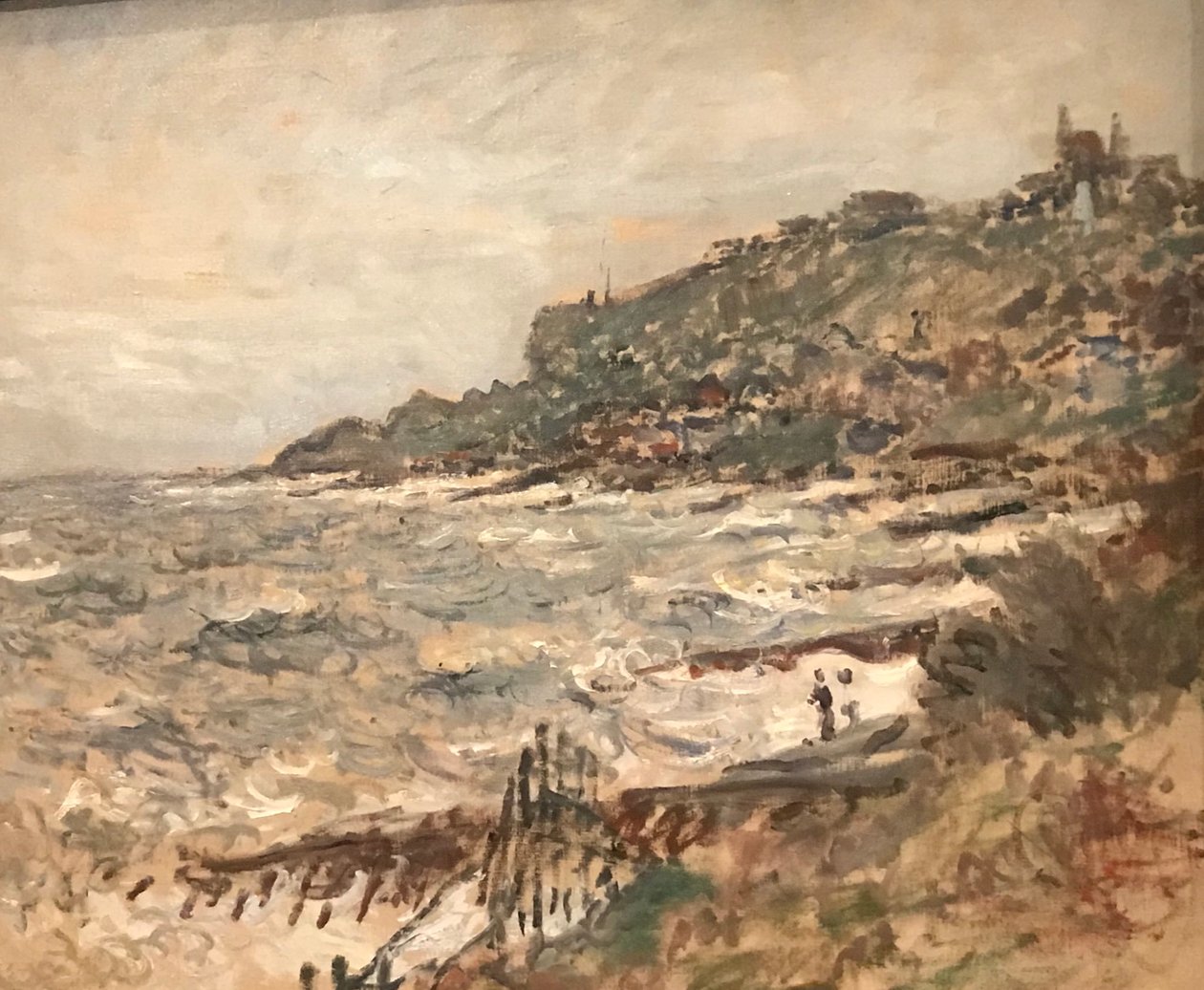 ranska: Falaise de Sainte-Adresse, harmaa sää tekijältä Claude Monet