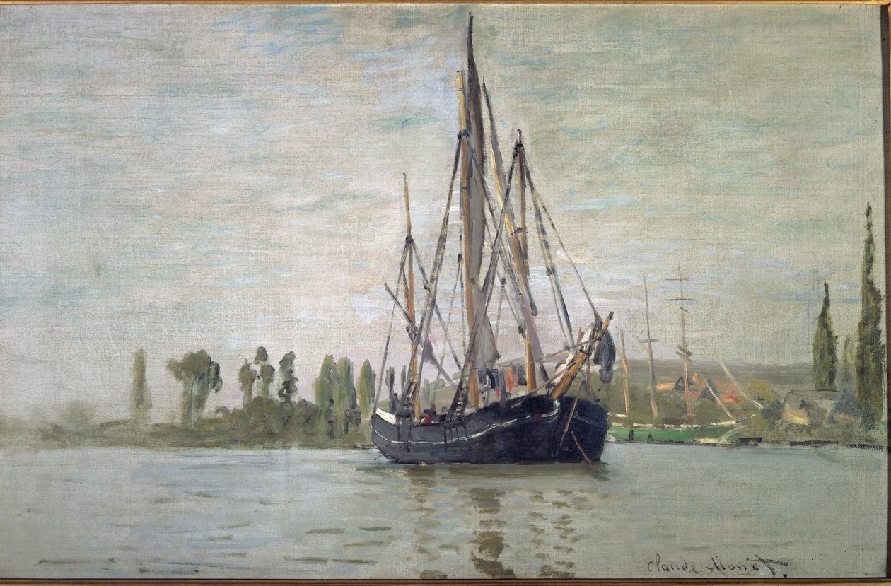 Ranskalainen chase-maree ankkurissa (lähellä Rouenia) - öljy kankaalle tekijältä Claude Monet