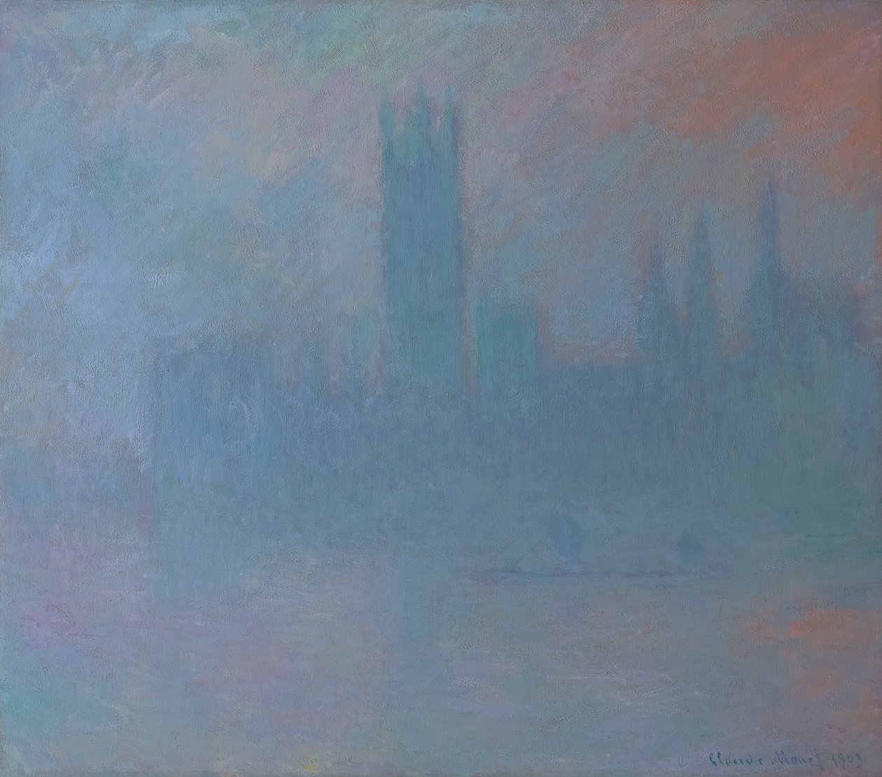 Parlamenttitalo sumussa 1903 (Öljy kankaalle) tekijältä Claude Monet