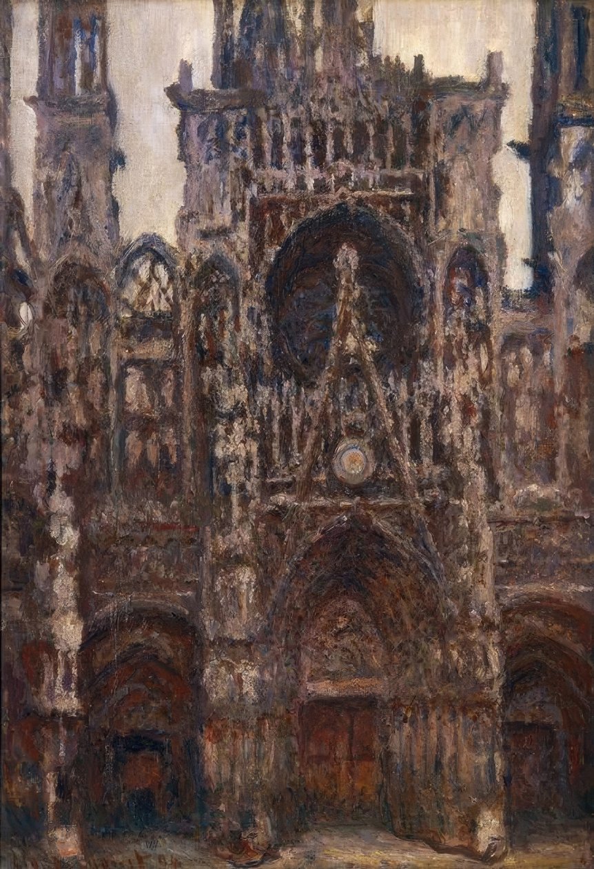 La Cathédrale de Rouen, le portail vue de face, harmonie brune tekijältä Claude Monet