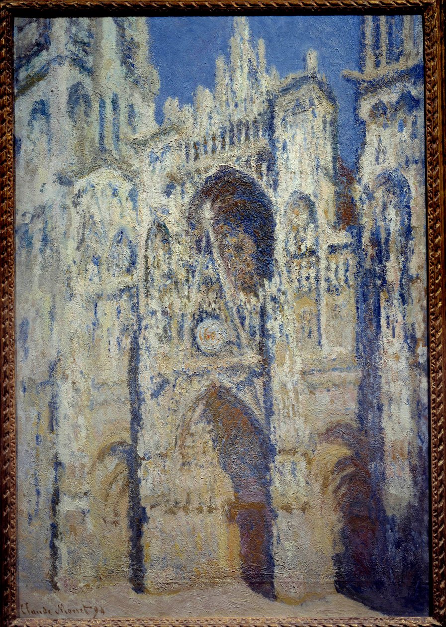 La Cathedrale de Rouen, portaali ja torni Saint Romain, plein soleil harmony bleu et gold Claude Monet