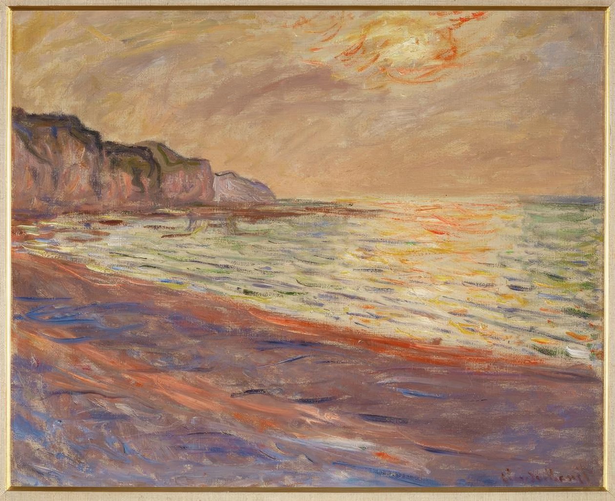 La Plage de Pourville, soleil couchan tekijältä Claude Monet