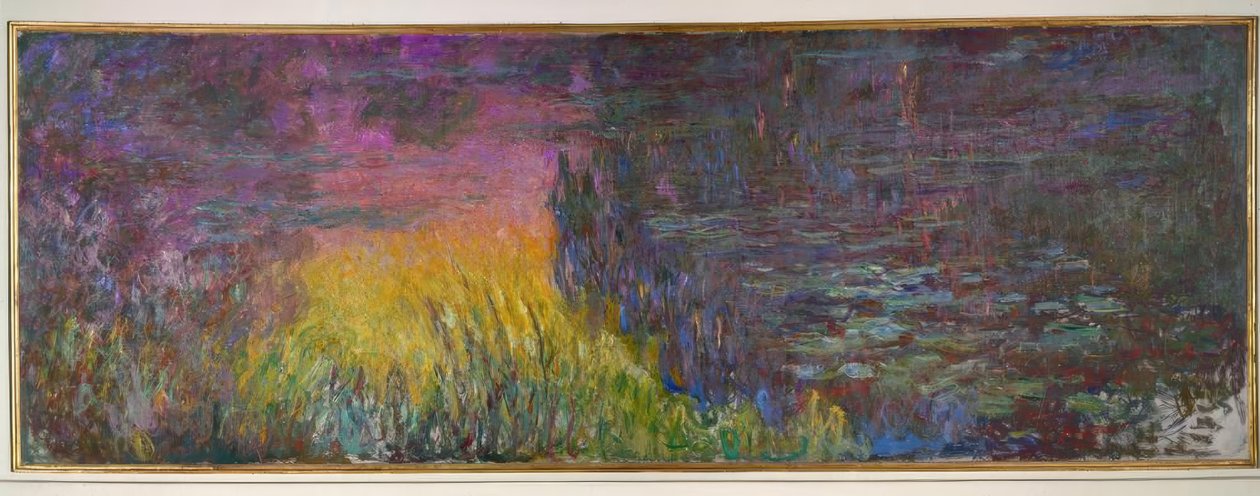Le Bassin aux nymphéas sans saules, Soleil couchant tekijältä Claude Monet