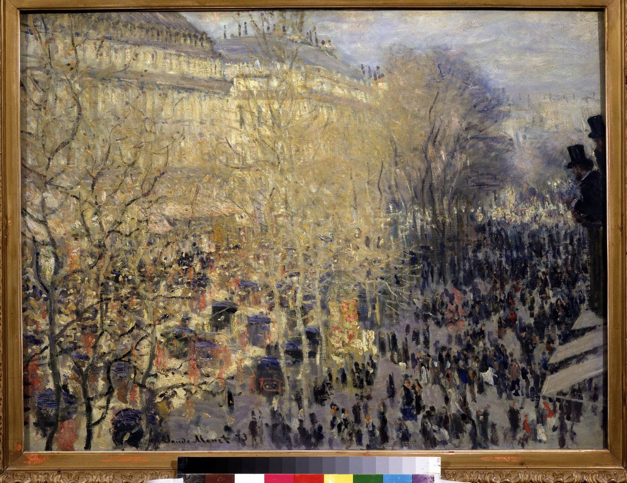 ""Le boulevard des Capucines"" Joukko ohikulkijoita ja liikennettä Pariisin oopperan alueella. Claude Monet