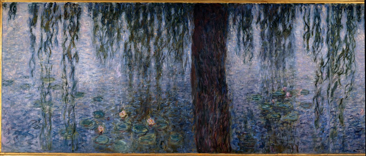 Les Nympheas; aamulla kirkasta pajuja (vasen osa triptyykkiöljyä puulle 200 x 425 cm), sd. 1914-1926. kirjoittanut Claude Monet (1840-1926). Musee de l