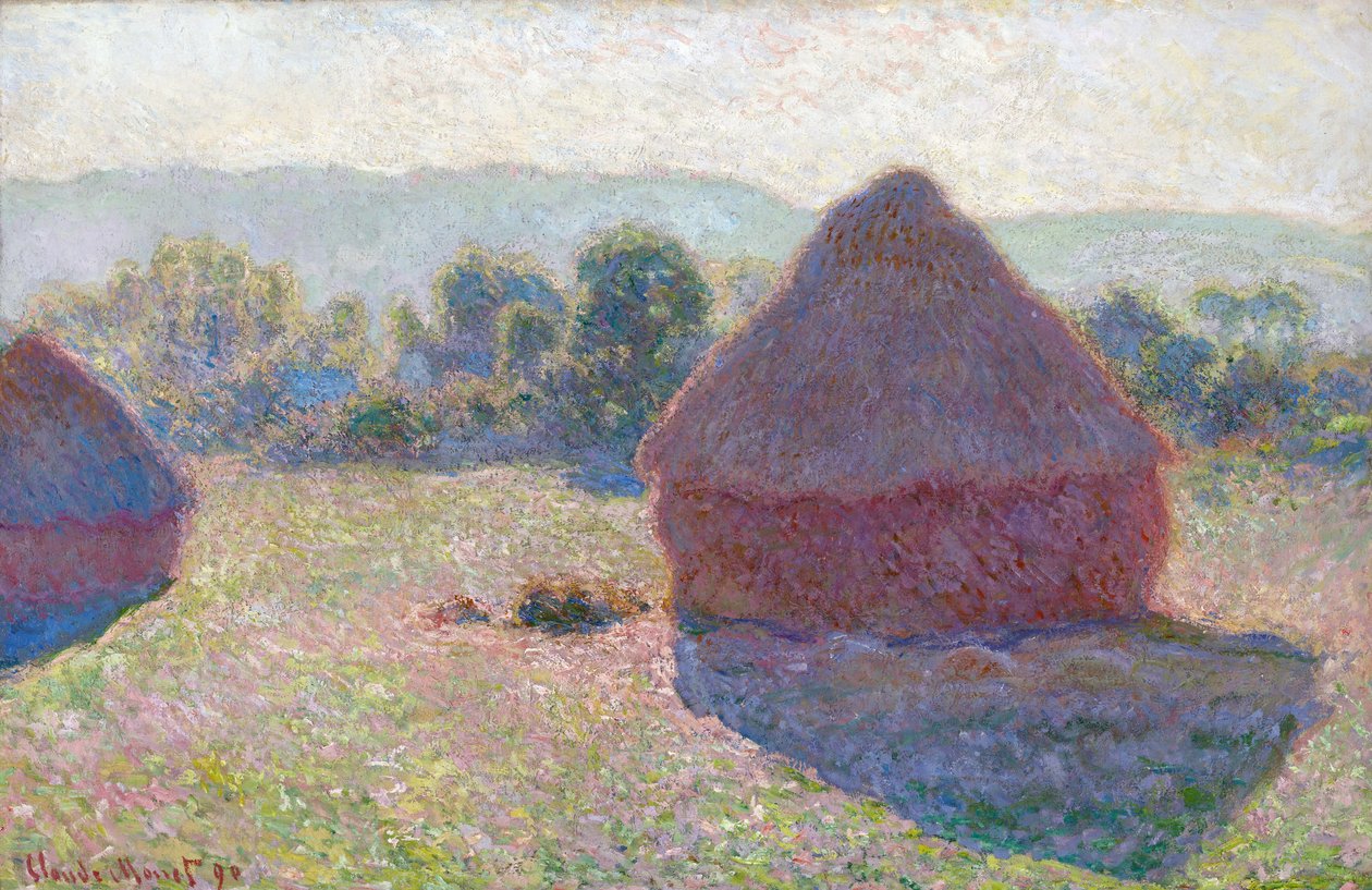 Les meules a midi (Paller, migdia) - Pintura de Claude Monet (1840-1926), oli sobre tela, 65,6 x 100,6 cm tekijältä Claude Monet