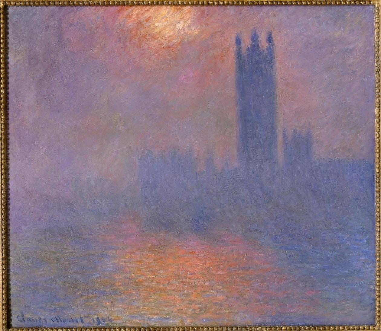 Lontoo, parlamentti, auringonpaiste sumussa tekijältä Claude Monet