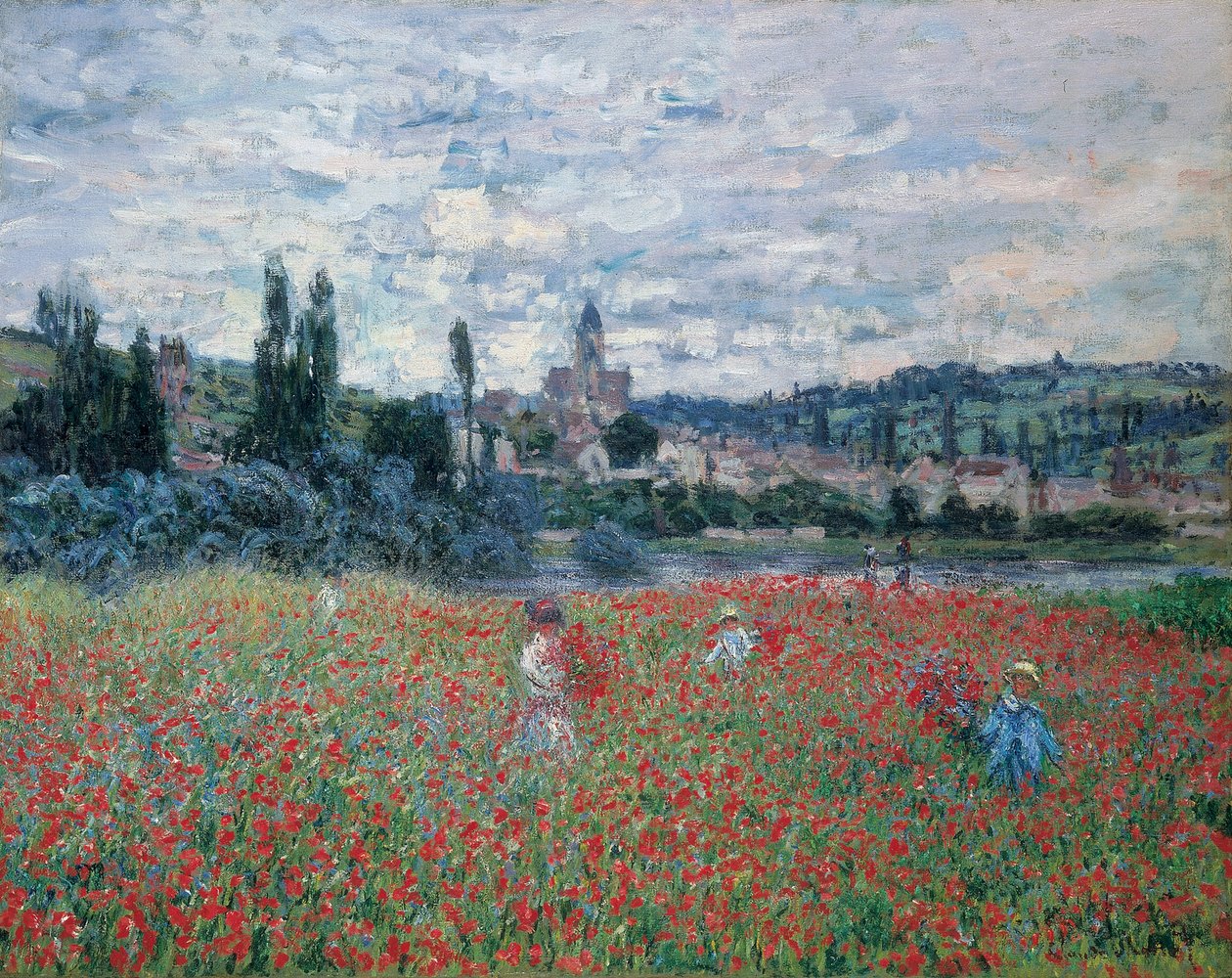 Unikkopellot Vétheuilin lähellä, noin 1879 (öljy kankaalle). tekijältä Claude Monet