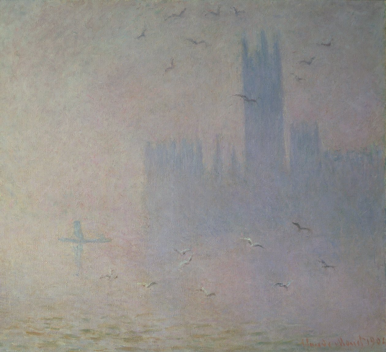 Lokit parlamenttitalon yllä, 1904 tekijältä Claude Monet