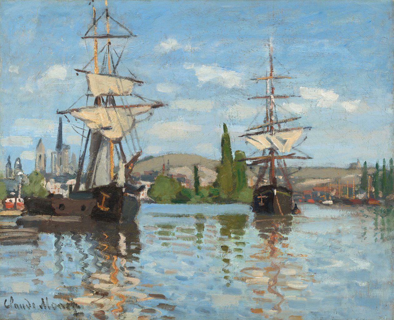 Laivat ajavat Seinen varrella Rouenissa tekijältä Claude Monet