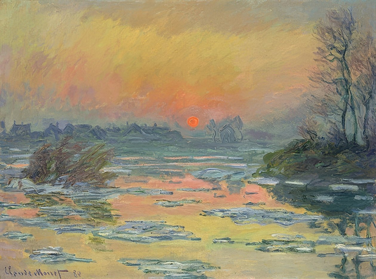 Auringonlasku Seinen yli (Coucher de Soleil sur la Seine). 1880 tekijältä Claude Monet