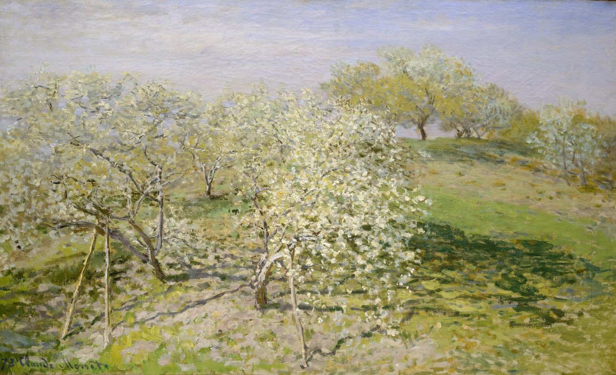 Kevät (hedelmäpuut kukkivat), 1873 tekijältä Claude Monet