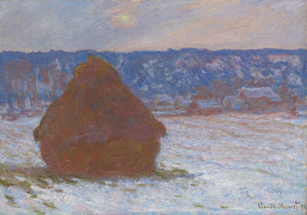 Pino vehnän lumiefektiä, pilvinen päivä, 189091. tekijältä Claude Monet