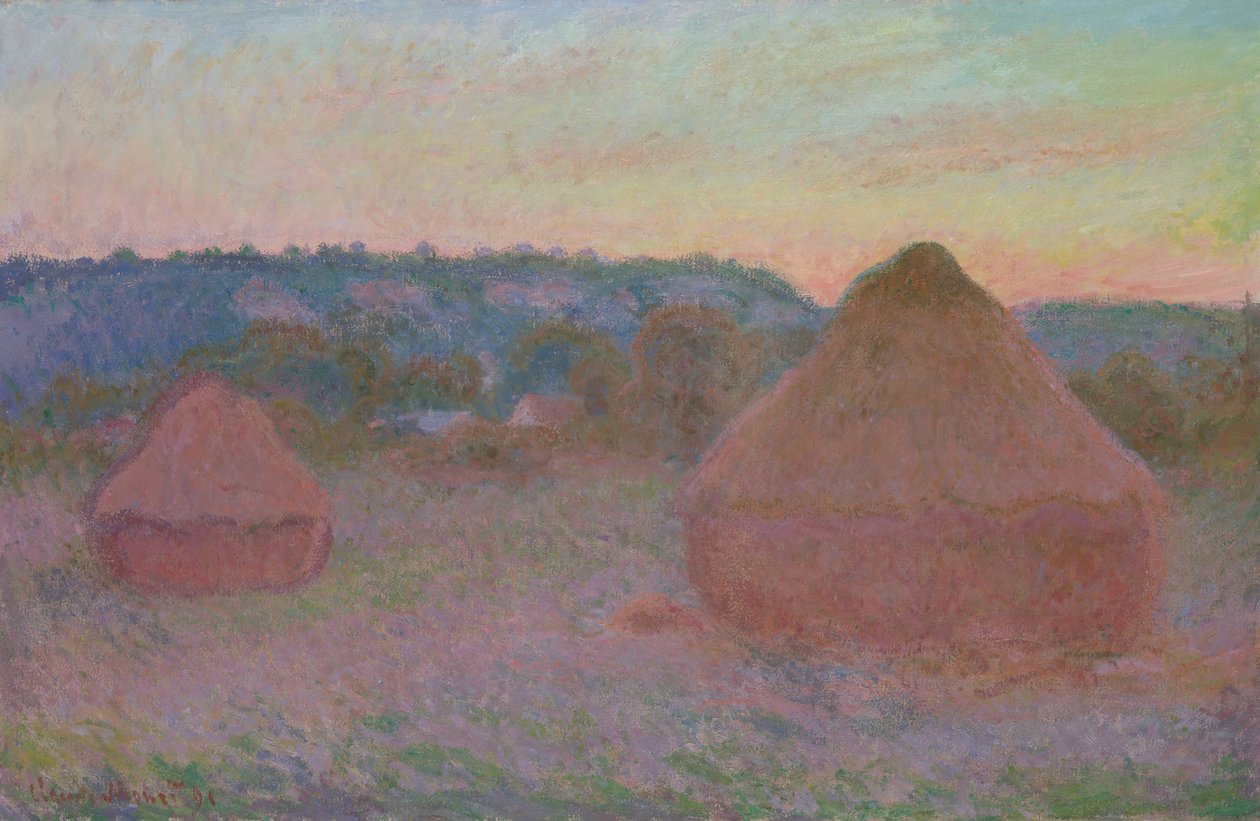 Vehnäpinot päivän päätteeksi, syksy, 189091. tekijältä Claude Monet