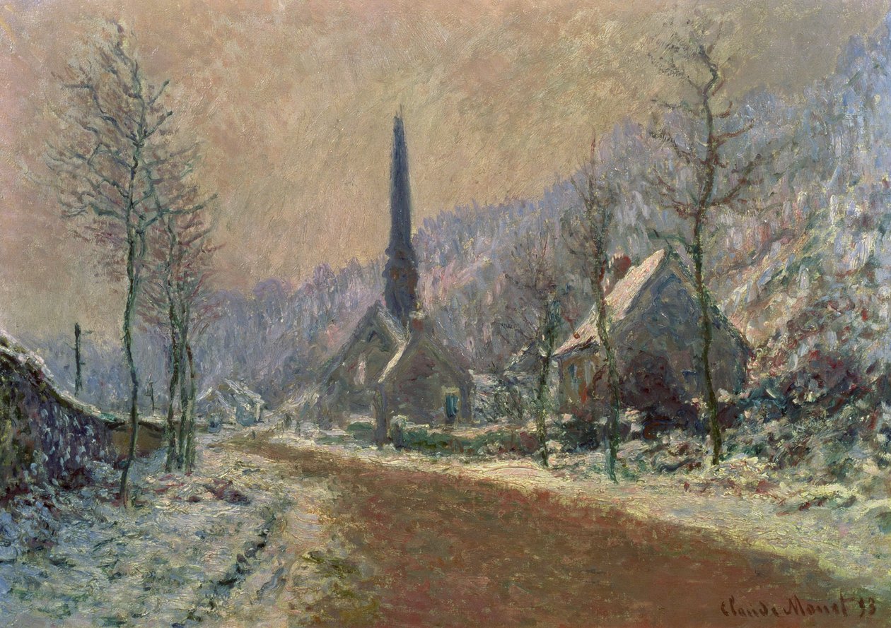 Jeufossen kirkko talvella tekijältä Claude Monet