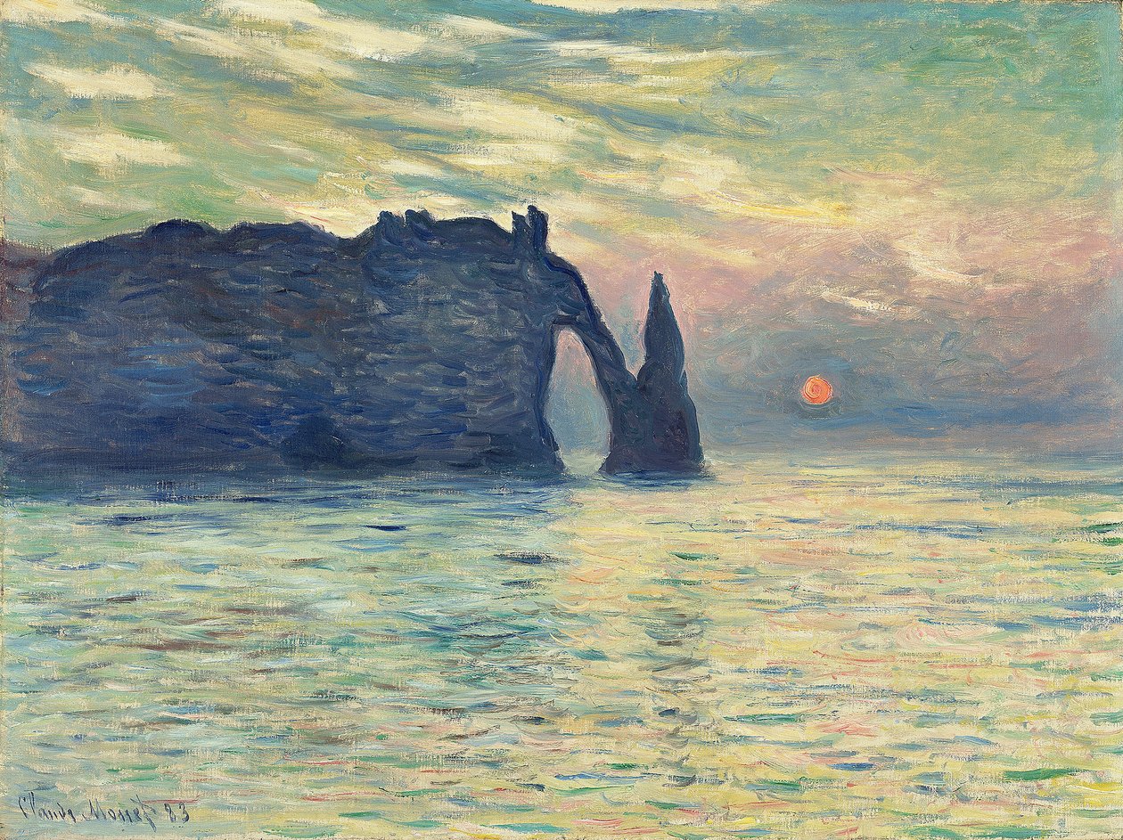 The Cliff, Etretat, Sunset par Monet, Claude (1840-1926) tekijältä Claude Monet