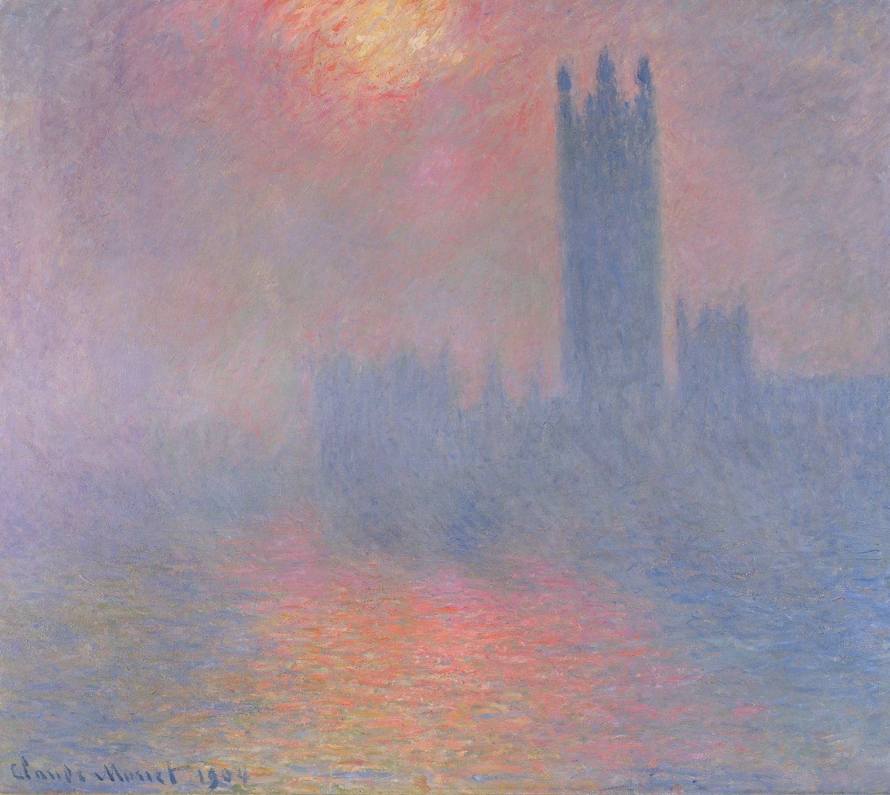 Parlamenttitalo, Lontoo, aurinko sumun läpi, 1904. tekijältä Claude Monet