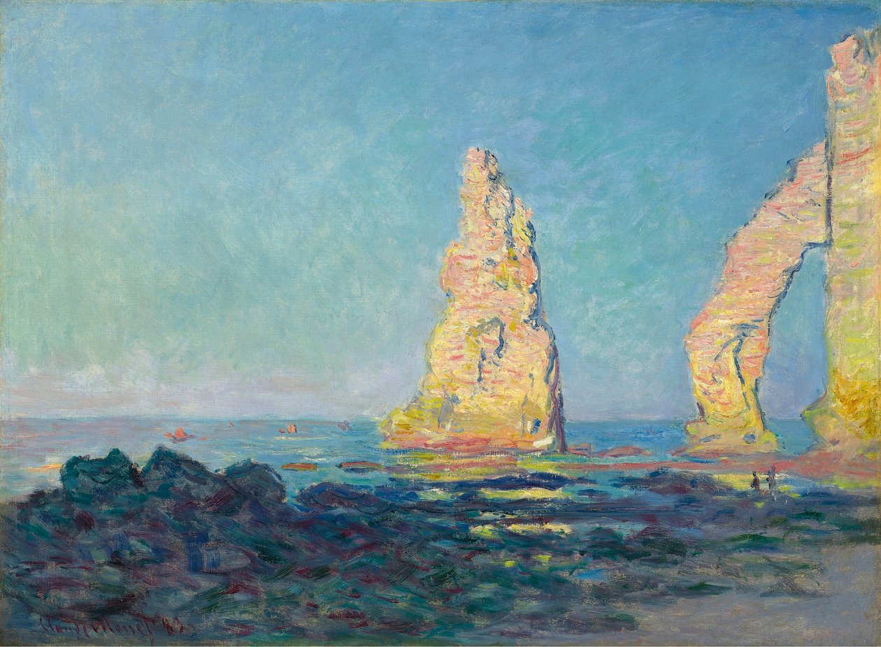 The Needle Rock at Étretat, laskuveden, 1883. tekijältä Claude Monet