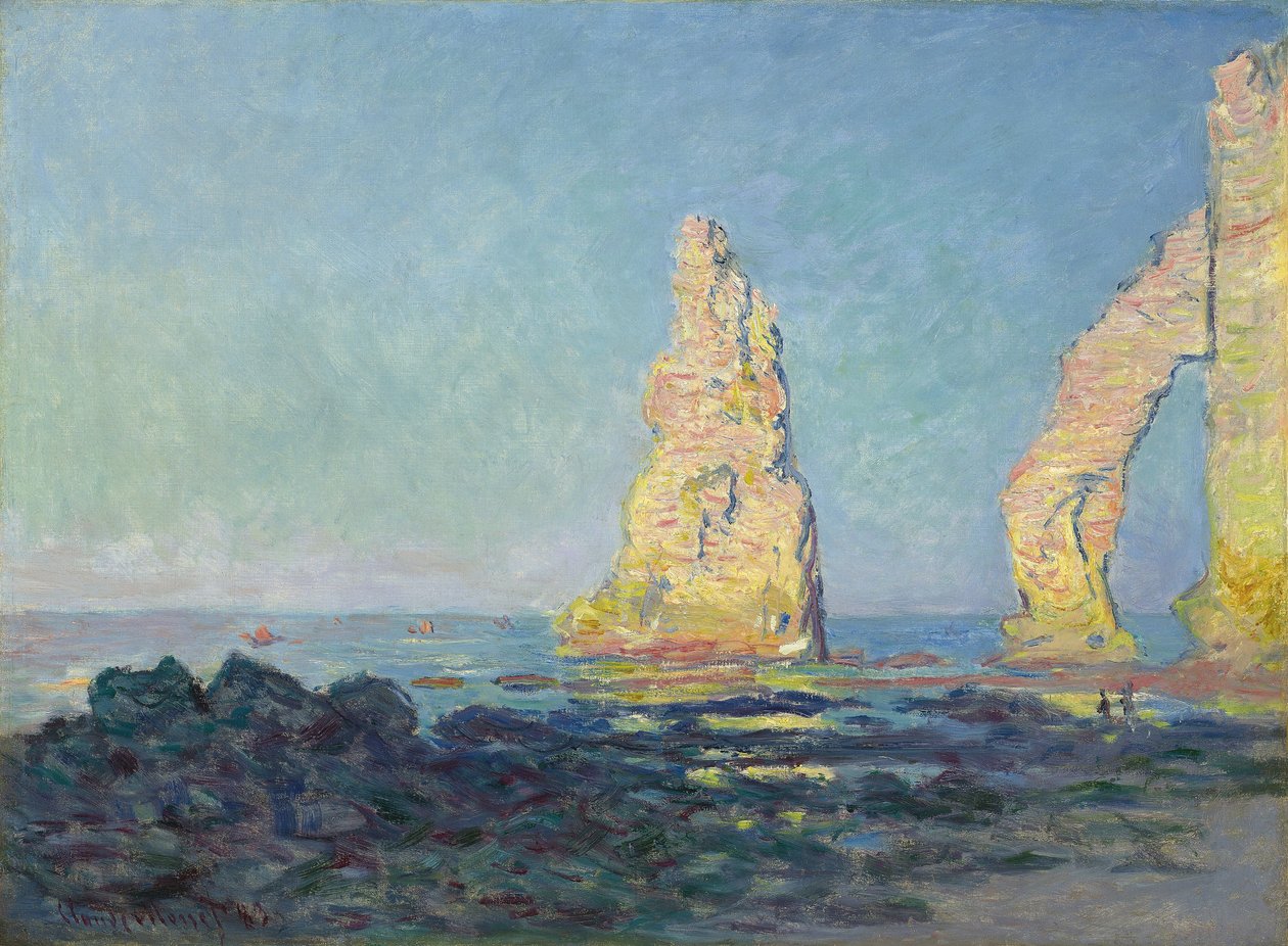 Etretatin neula, laskuvesi; Aiguille d"Etretat, maree basse, 1883 tekijältä Claude Monet