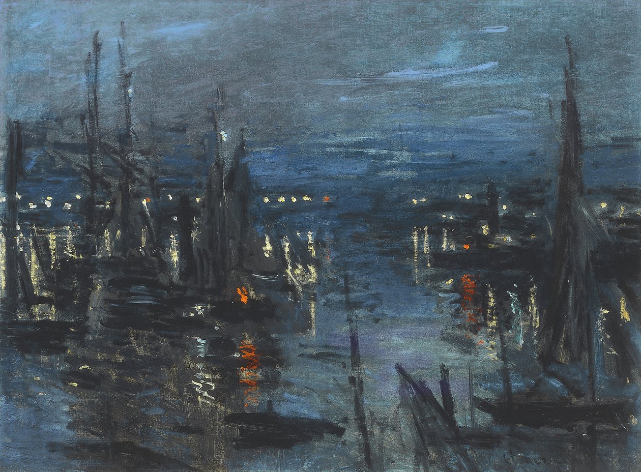 Le Havren satama, Night Effect; Havren satama, Night Effect, 1873 tekijältä Claude Monet