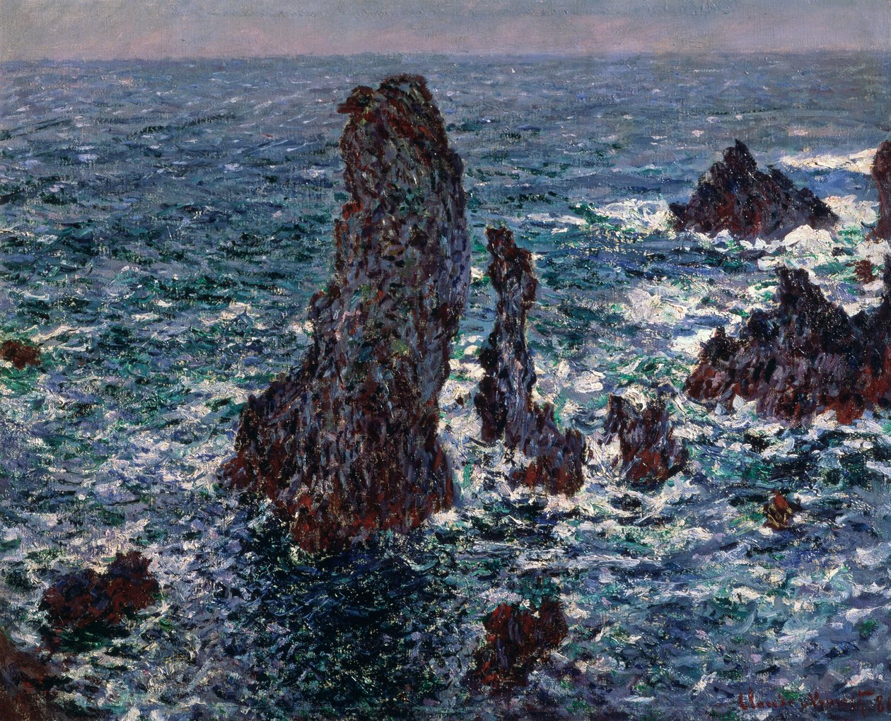 Kivet Port-Cotonin Belle-Ilen pyramideissa, villimeri, 1886. tekijältä Claude Monet