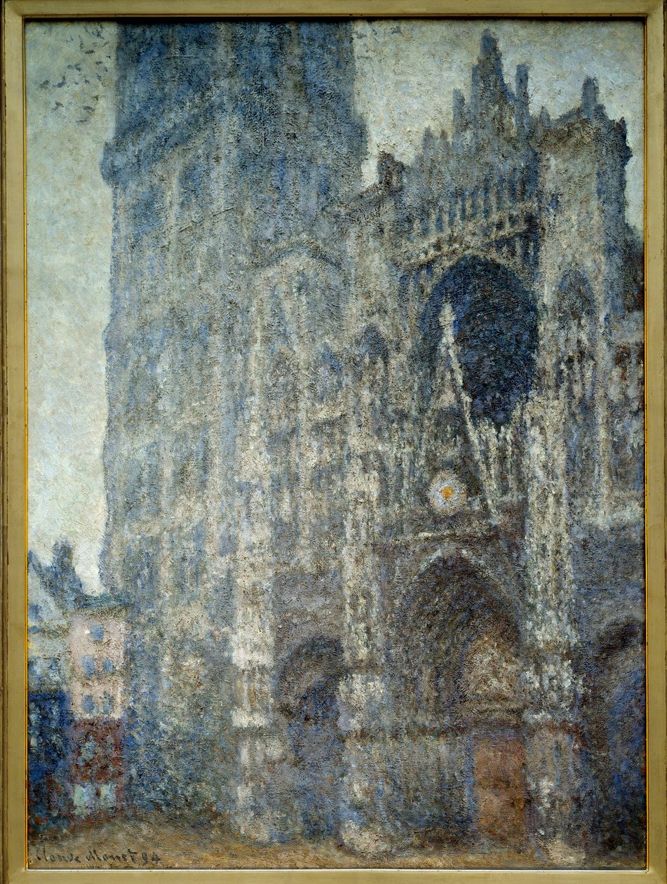 Cathedrale de Rouenin portaali; harmaa sää. Claude Monet