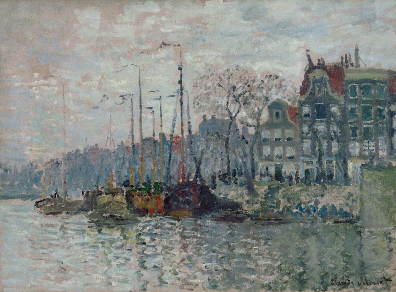 Näkymä Prins Hendrikkadelle ja Kromme Waalille Amsterdamissa, 1874 tekijältä Claude Monet