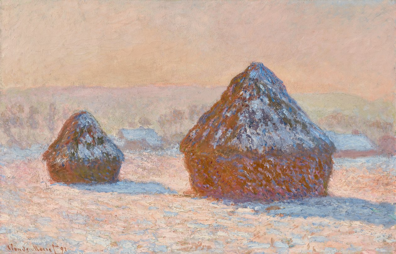 Vehnänkorret, lumiefekti, aamu (Meules, Effet de Neige, Le Matin) tekijältä Claude Monet