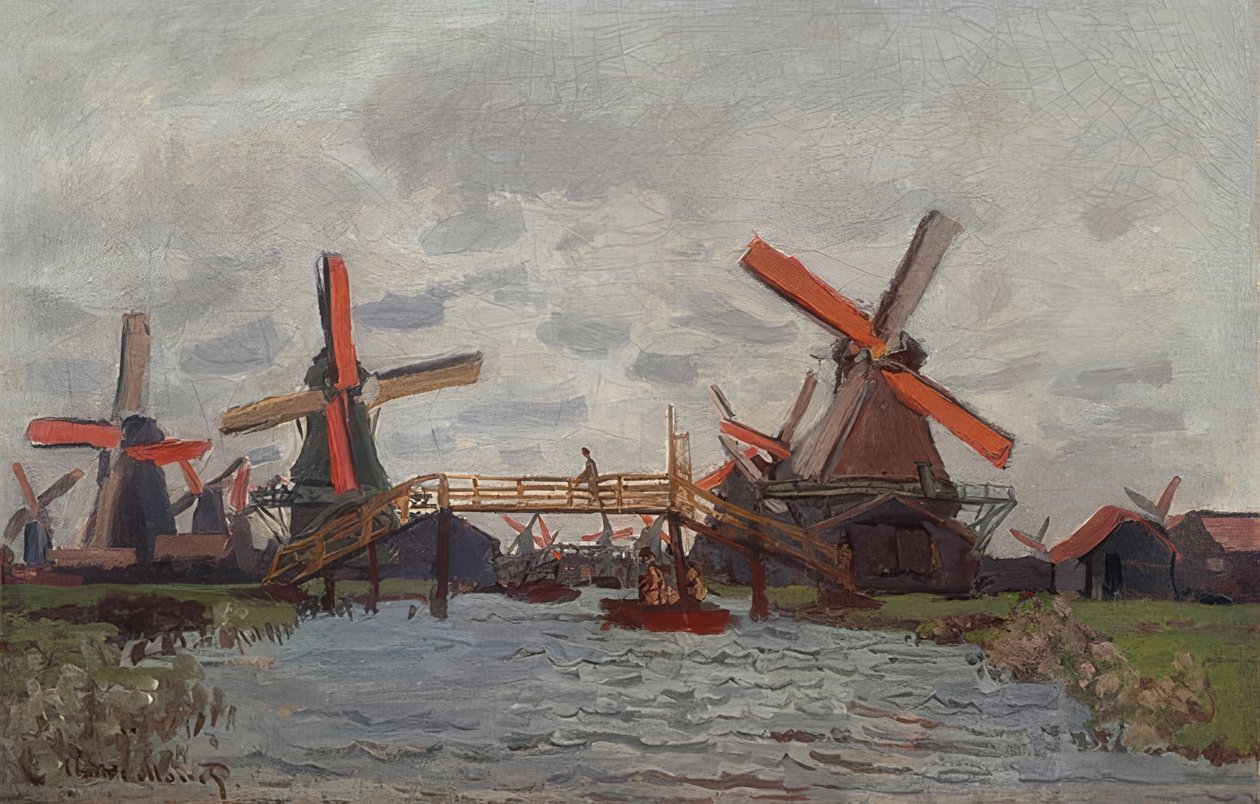 Tuulimyllyt Westzijderveldissä lähellä Zaandamia. 1871 tekijältä Claude Monet
