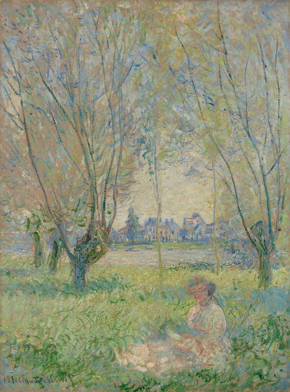 Nainen istuu pajujen alla tekijältä Claude Monet