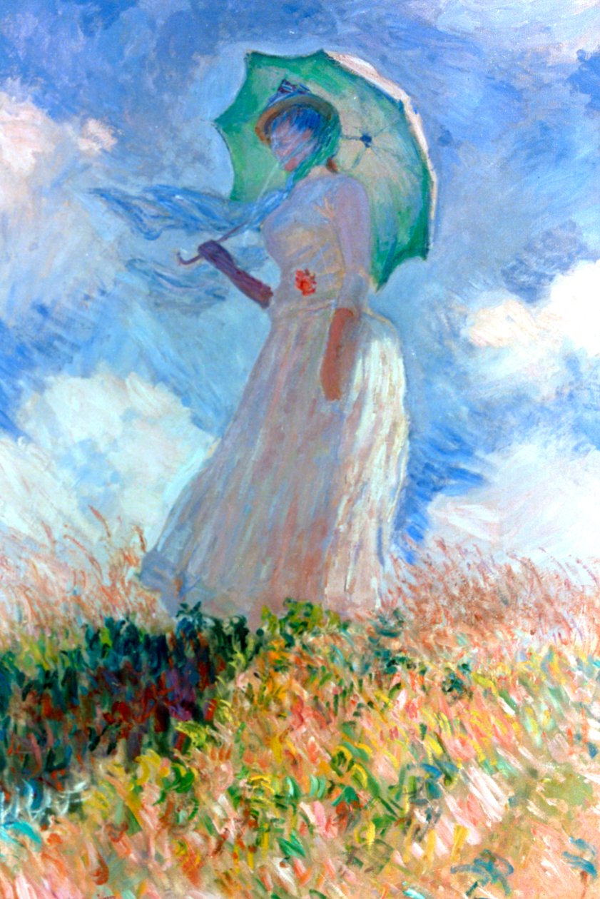 Nainen sateenvarjoineen käännettynä vasemmalle, 1886 tekijältä Claude Monet