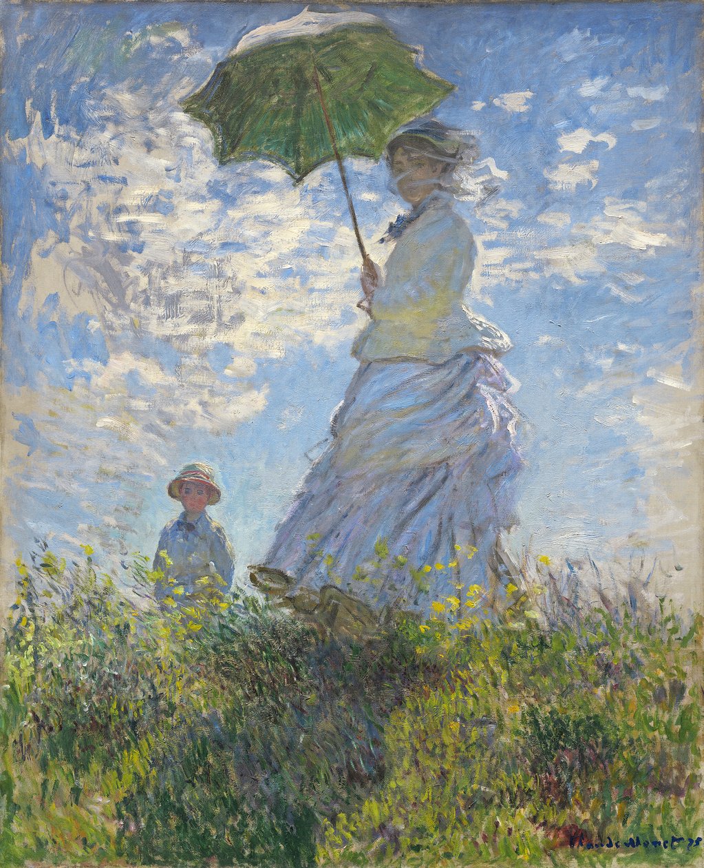 Nainen aurinkovarjon kanssa - Madame Monet ja hänen poikansa tekijältä Claude Monet