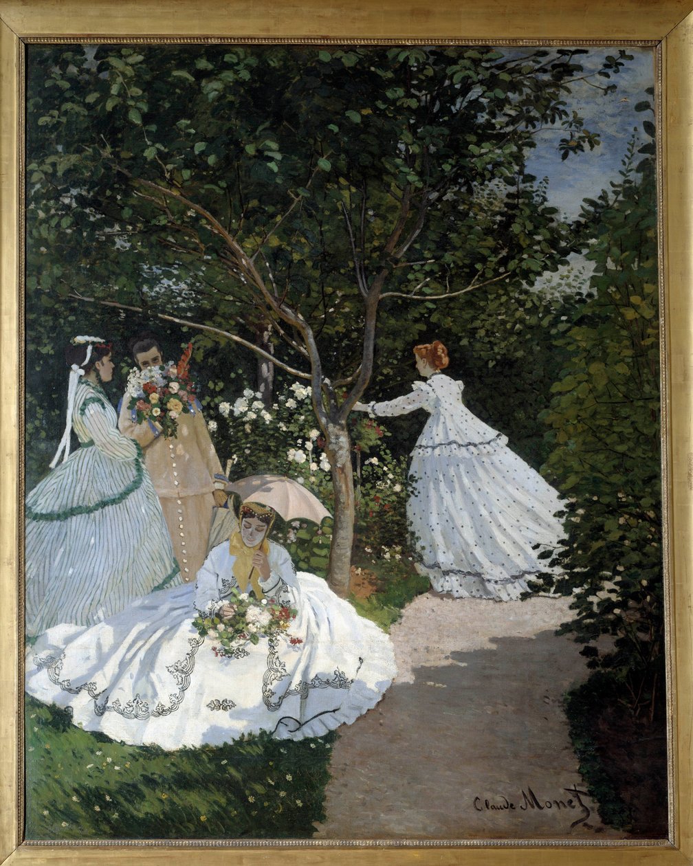 Naiset puutarhassa Avray kaupunki Ryhmä nuoria naisia kukkapuutarhassa. Claude Monet
