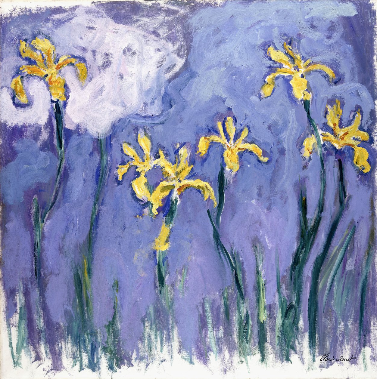 Keltainen iiris vaaleanpunaisella pilvellä, n. 1918 tekijältä Claude Monet