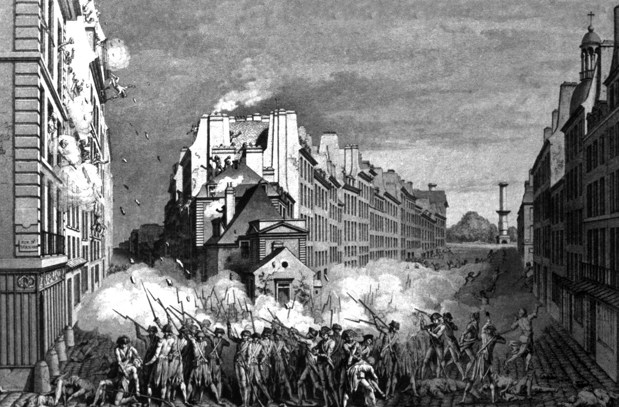 Reveillon-mellakka Faubourg Saint Antoinessa, noin 1790 (kaiverrus). tekijältä Claude Niquet